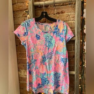Lilly Pulitzer Pink and Blue Tropical Short Sleeve Tee